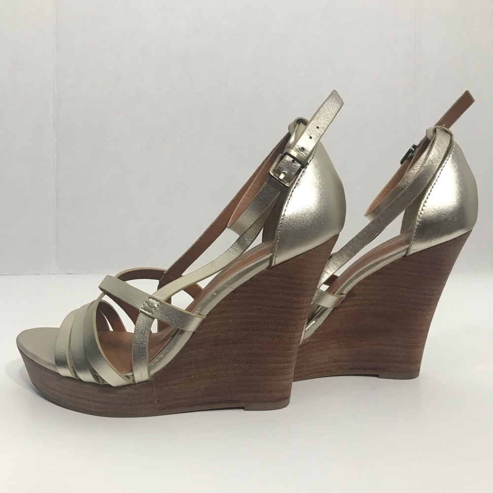 Seychelles Gold Strap Wedge Sandals - 8 - Picture 4 of 6